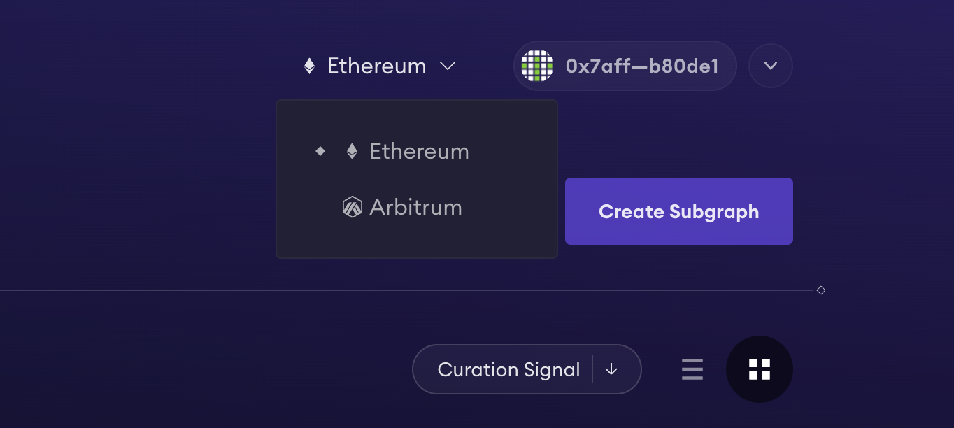 Arbitrum を切り替えるドロップダウン スイッチャー